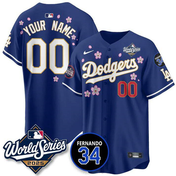 Men's Los Angeles Dodgers ACTIVE PLAYER Custom Royal Tokyo 2025 World Series With No. 34 Patch Vapor Limited Stitched Baseball Jersey